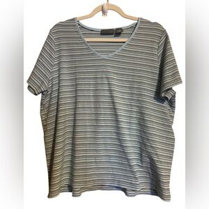 Relativity woman blue white striped scoop V-Neck short sleeve Shirt 1x xl